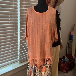 New Directions Orange Fringe Sweater